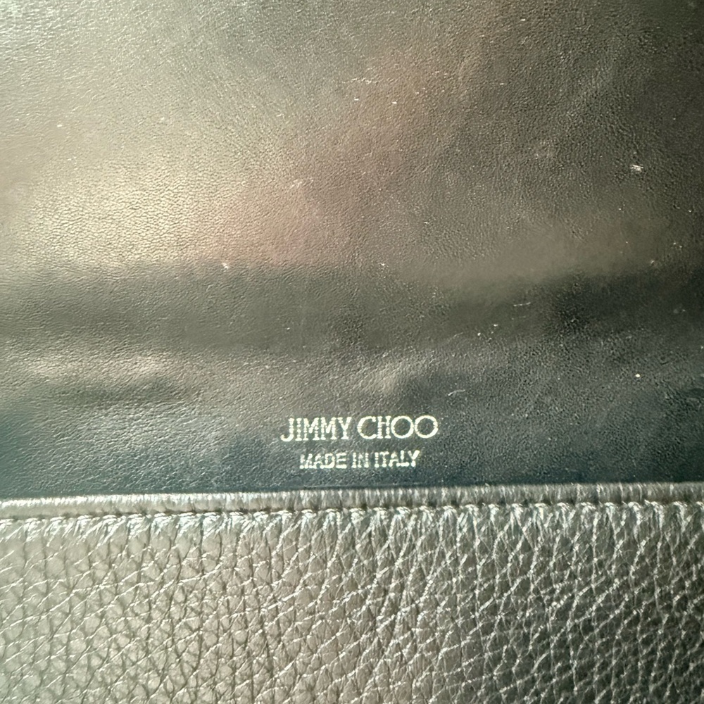 . Jimmy Choo: Milla Black Star-Studded Leather Chain Clutch Wallet - Picture 5 of 10